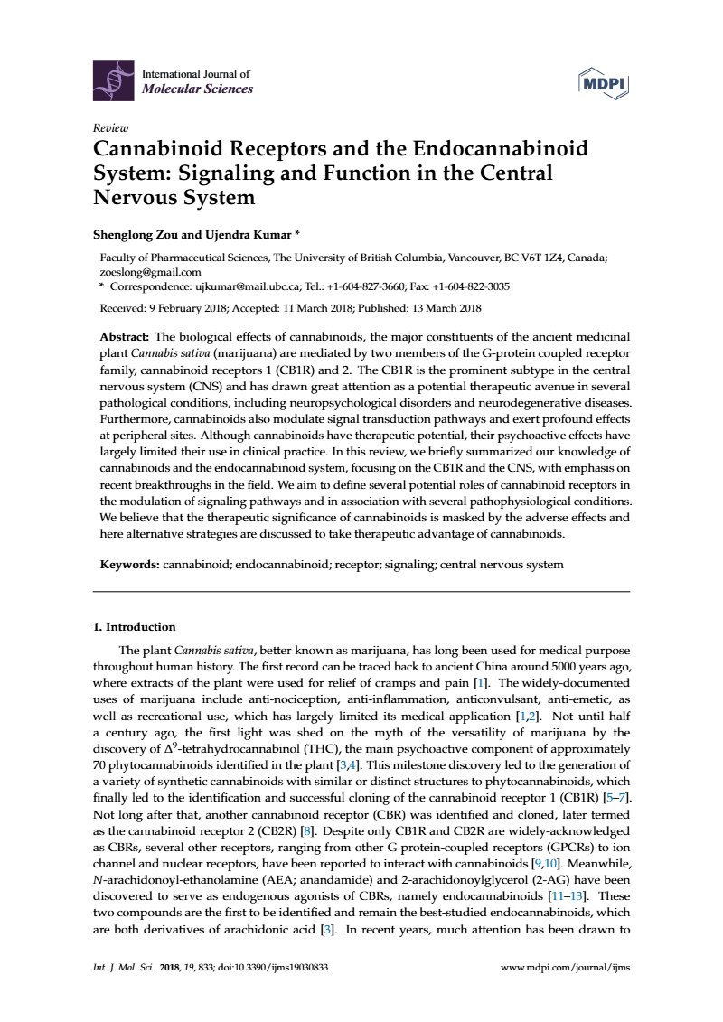 Capa: Cannabinoid Receptors And The Endocannabinoid