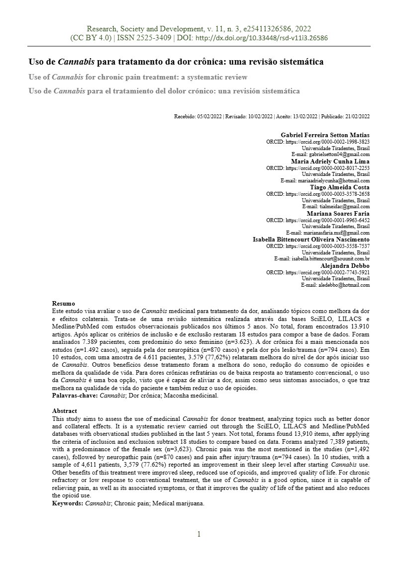 Capa: The Use Of Cannabinoids For Sleep a Critical Review On Clinical Trials